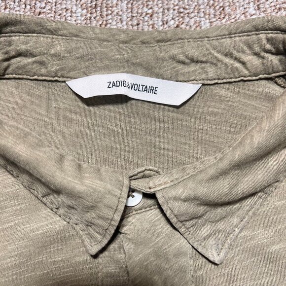Zadig and Voltaire Togo Flamme Overdyed Olive Green Long Sleeve Polo Shirt MED - Picture 4 of 7